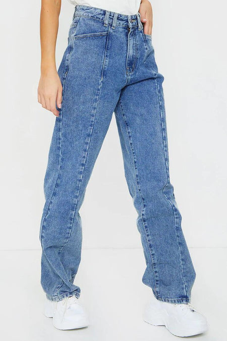 Acid Vintage Wash Seam Front Wide Leg Jean